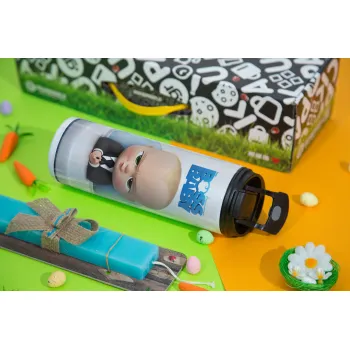 The boss baby, Easter candle,Travel Tumbler 2 Lids, with metal straw & cleaning brush & aromatic flat candle (30cm) (BLUE)