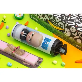 The boss baby, Πασχαλινή Λαμπάδα με Travel Tumbler θερμό με διπλό καπάκι (600ml, BPA free) & κερί αρωματικό πλακέ (30cm) (ΡΟΖ)