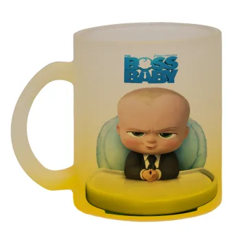 The boss baby, Κούπα γυάλινη δίχρωμη με βάση το κίτρινο ματ, 330ml