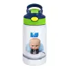 Παιδικό παγούρι θερμό, ανοξείδωτο, με καλαμάκι ασφαλείας, πράσινο/μπλε (350ml)