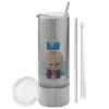 Tumbler ποτήρι θερμό Ασημένιο από ανοξείδωτο ατσάλι 600ml, με μεταλλικό καλαμάκι & βούρτσα καθαρισμού