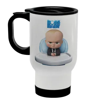 The boss baby, Κούπα ταξιδιού ανοξείδωτη με καπάκι, διπλού τοιχώματος (θερμό) λευκή 450ml