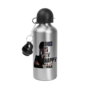 Wednesday, This is my happy face, Metallic water jug, Silver, aluminum 500ml