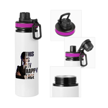 Wednesday, This is my happy face, Μεταλλικό παγούρι νερού με καπάκι ασφαλείας, αλουμινίου 850ml
