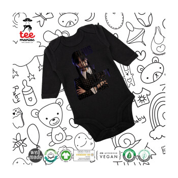 Wednesday, This is my happy face, Μακρυμάνικο βρεφικό φορμάκι, 0-18 μηνών, ΜΑΥΡΟ, 100% Organic Cotton