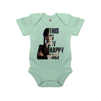 Wednesday, This is my happy face, Βρεφικό φορμάκι μωρού, 0-18 μηνών, mint (Μέντα), 100% Organic Cotton, κοντομάνικο