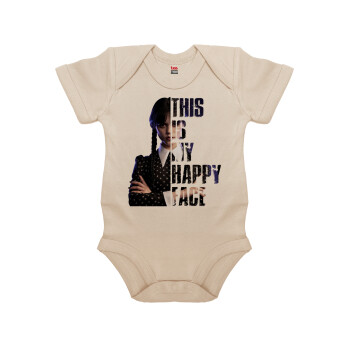 Wednesday, This is my happy face, Βρεφικό φορμάκι μωρού, 0-18 μηνών, Natural (Εκρού), 100% Organic Cotton, κοντομάνικο