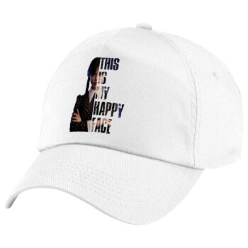 Wednesday, This is my happy face, Πεντάφυλλο καπέλο Λευκό, 100% Βαμβακερό (Twill), με ρύθμιση, unisex