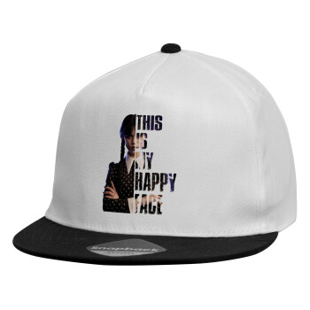 Wednesday, This is my happy face, Καπέλο παιδικό Flat Snapback, Λευκό (100% ΒΑΜΒΑΚΕΡΟ, ΠΑΙΔΙΚΟ, UNISEX, ONE SIZE)