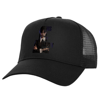 Wednesday, This is my happy face, Structured Trucker Adult Hat, with Mesh, Black (100% COTTON, ADULT, UNISEX, ONE SIZE)