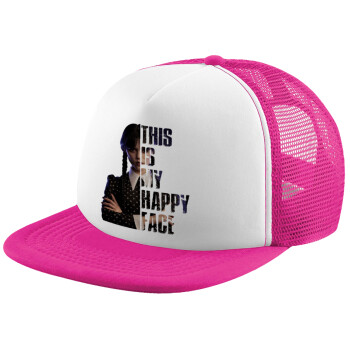 Wednesday, This is my happy face, Καπέλο Soft Trucker με Δίχτυ Pink/White 