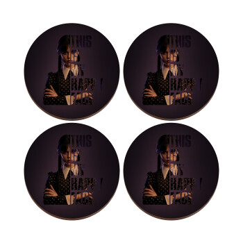 Wednesday, This is my happy face, ΣΕΤ x4 Σουβέρ ξύλινα στρογγυλά plywood (9cm)