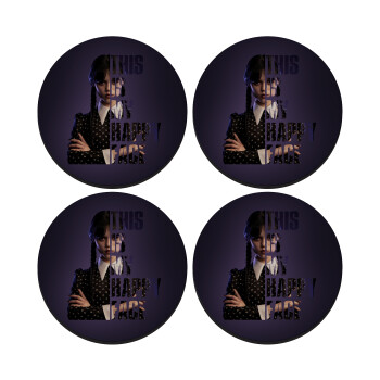 Wednesday, This is my happy face, SET of 4 round wooden coasters (9cm)