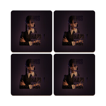 Wednesday, This is my happy face, ΣΕΤ x4 Σουβέρ ξύλινα τετράγωνα plywood (9cm)