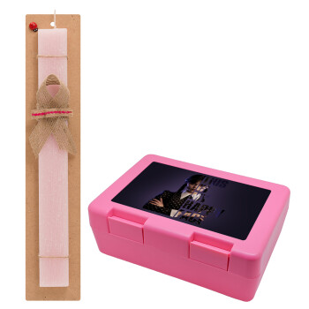 Wednesday, This is my happy face, Easter Set, children's snack container PINK & scented flat Easter candle (30cm) (PINK)