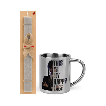 Wednesday, This is my happy face, Easter Set, metallic thermal cup (300ml) & Easter aromatic flat candle (30cm) (GRAY)
