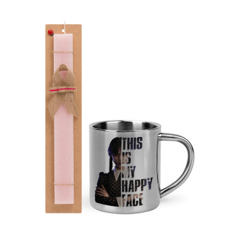 Wednesday, This is my happy face, Πασχαλινή Λαμπάδα με μεταλλική κούπα θερμό (300ml) & κερί αρωματικό πλακέ (30cm) (ΡΟΖ)