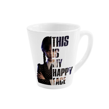 Wednesday, This is my happy face, Κούπα κωνική Latte Λευκή, κεραμική, 300ml