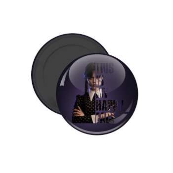 Wednesday, This is my happy face, Μαγνητάκι ψυγείου στρογγυλό διάστασης 5cm