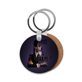 Wednesday, This is my happy face, Μπρελόκ Ξύλινο στρογγυλό MDF Φ5cm