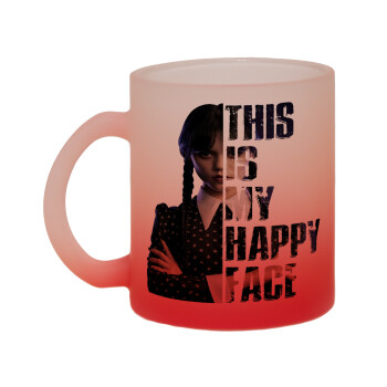 Wednesday, This is my happy face, Κούπα γυάλινη δίχρωμη με βάση το κόκκινο ματ, 330ml