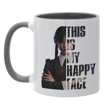Wednesday, This is my happy face, Mug colored grey, ceramic, 330ml