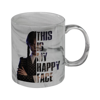 Wednesday, This is my happy face, Mug ceramic marble style, 330ml