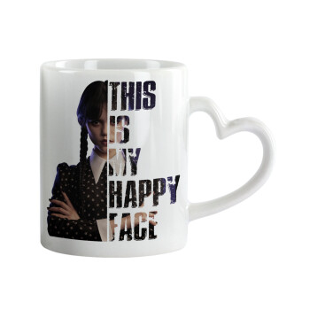 Wednesday, This is my happy face, Mug heart handle, ceramic, 330ml