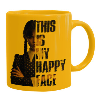 Wednesday, This is my happy face, Ceramic coffee mug yellow, 330ml (1pcs)
