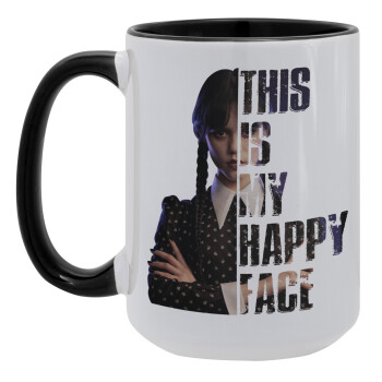 Wednesday, This is my happy face, Κούπα Mega 15oz, κεραμική Μαύρη, 450ml