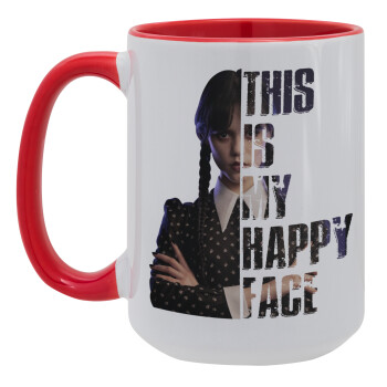 Wednesday, This is my happy face, Κούπα Mega 15oz, κεραμική Κόκκινη, 450ml