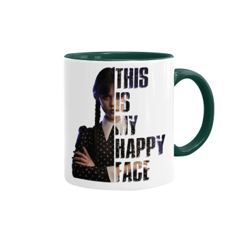 Wednesday, This is my happy face, Mug colored green, ceramic, 330ml