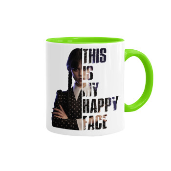 Wednesday, This is my happy face, Mug colored light green, ceramic, 330ml