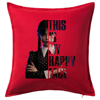 Wednesday, This is my happy face, Sofa cushion RED 50x50cm includes filling