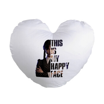 Wednesday, This is my happy face, Μαξιλάρι καναπέ καρδιά 40x40cm περιέχεται το  γέμισμα