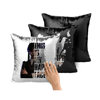 Wednesday, This is my happy face, Μαξιλάρι καναπέ Μαγικό Μαύρο με πούλιες 40x40cm περιέχεται το γέμισμα