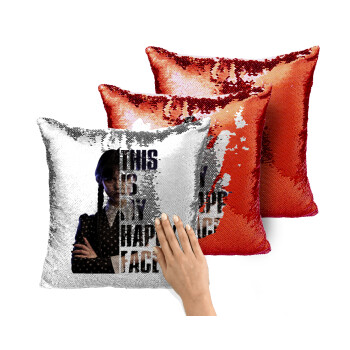 Wednesday, This is my happy face, Μαξιλάρι καναπέ Μαγικό Κόκκινο με πούλιες 40x40cm περιέχεται το γέμισμα