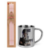 Easter Set, metallic thermal cup (300ml) & aromatic flat Easter candle (30cm) (PINK)