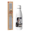 Easter Set, metallic stainless thermos bottle (500ml) & scented flat Easter candle (30cm) (GRAY)