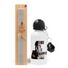 Easter Set, metallic aluminum water bottle (500ml) & aromatic flat Easter candle (30cm) (GRAY)