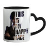 Mug heart black handle, ceramic, 330ml