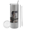 Tumbler stainless steel Silver 600ml, with metal straw & cleaning brush