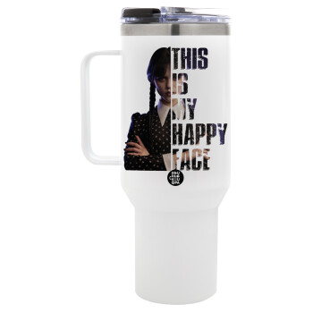 Wednesday, This is my happy face, Mega Stainless steel Tumbler with lid, double wall 1,2L