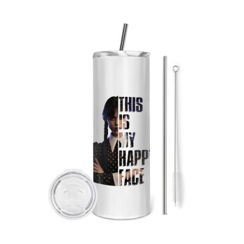 Wednesday, This is my happy face, Eco friendly stainless steel tumbler 600ml, with metal straw & cleaning brush