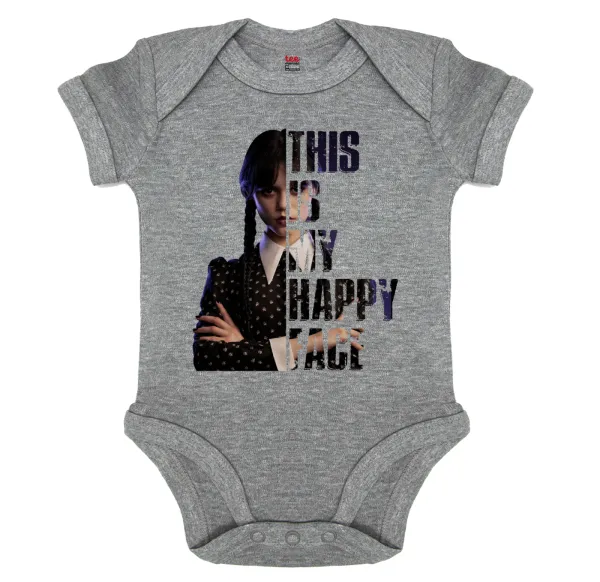 Wednesday — Short-sleeve baby bodysuit, 0-18 months, GREY MELANGE, 100% organic cotton