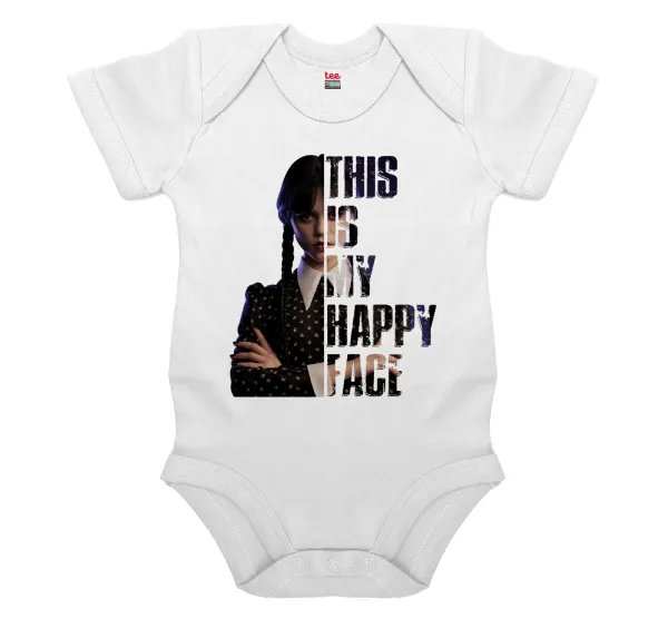 Wednesday — Short-sleeve baby bodysuit, 0-24 months, WHITE, 100% organic cotton