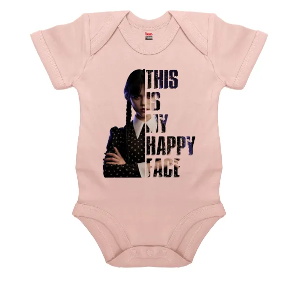 Wednesday — Short-sleeve baby bodysuit, 0-18 months, POWDER PINK, 100% organic cotton