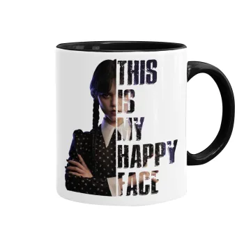 Wednesday, This is my happy face, Κούπα χρωματιστή μαύρη, κεραμική, 330ml