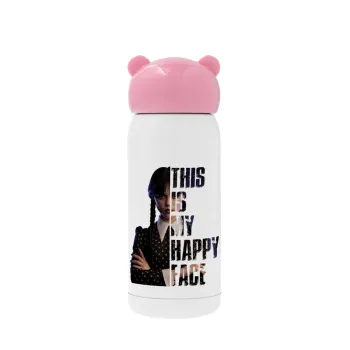 Wednesday, This is my happy face, Pink stainless steel thermal flask, 320ml