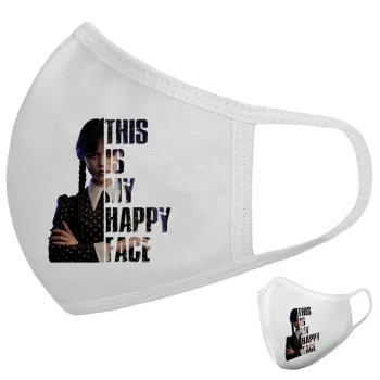 Wednesday, This is my happy face, Μάσκα υφασμάτινη υψηλής άνεσης παιδική (Δώρο πλαστική θήκη)